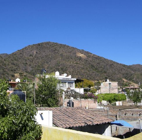 view from kitchen, ridgetop and houses